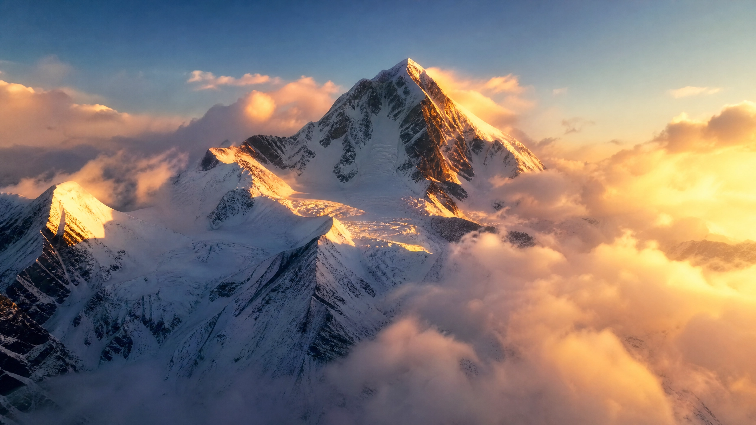 Himalayan snow peaks at sunrise