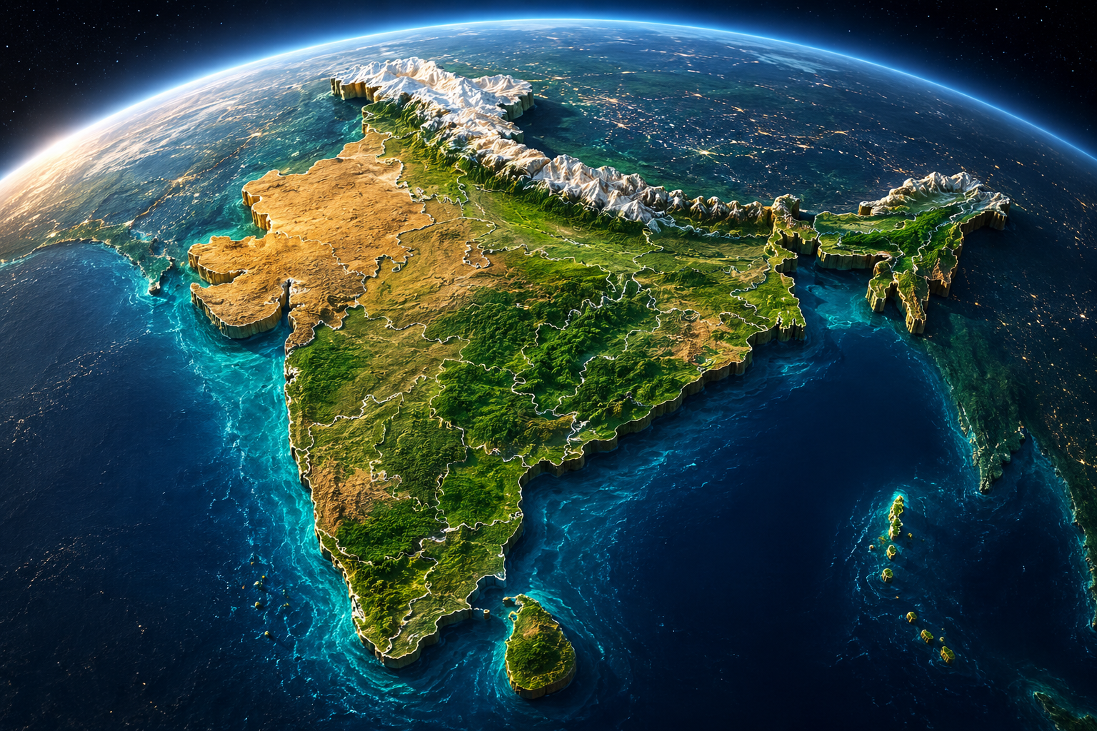 3D satellite view of India from space